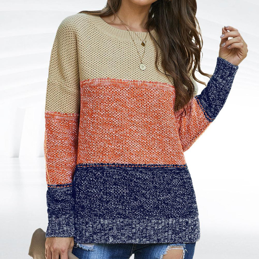 Long Sleeve Free Size for Customer Requirements Casual Thick Thread Color Block Pullover Knitted Sweater