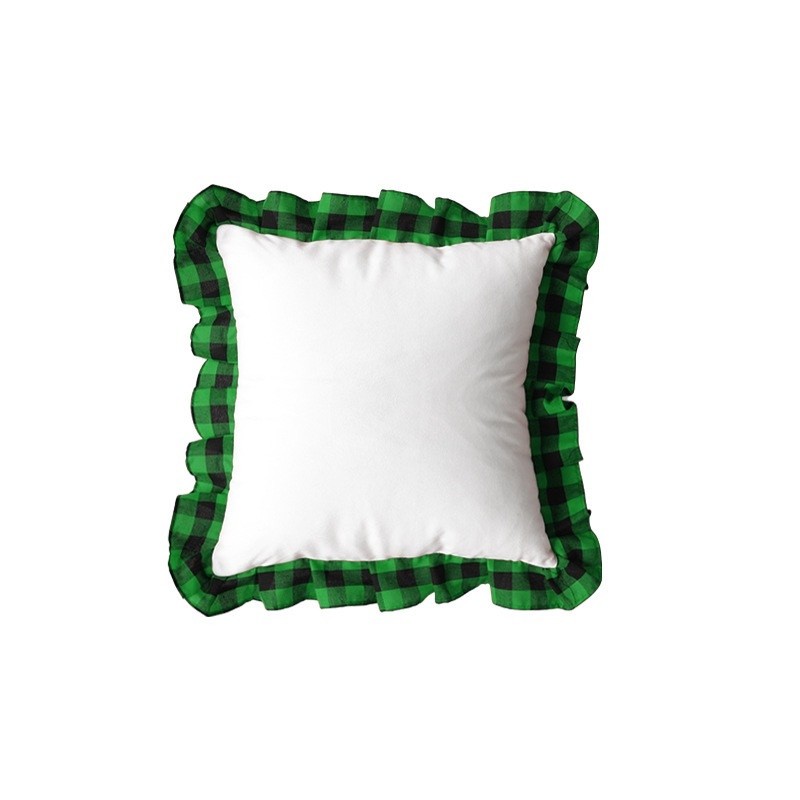 Sublimation Pillow Cover Blanks Heat Transfer Printed Plaid With Ruffled Lace