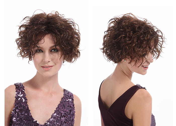 6 Inch Hand Tied Short Synthetic Wigs , 1B Black Short Curly Bob Wigs