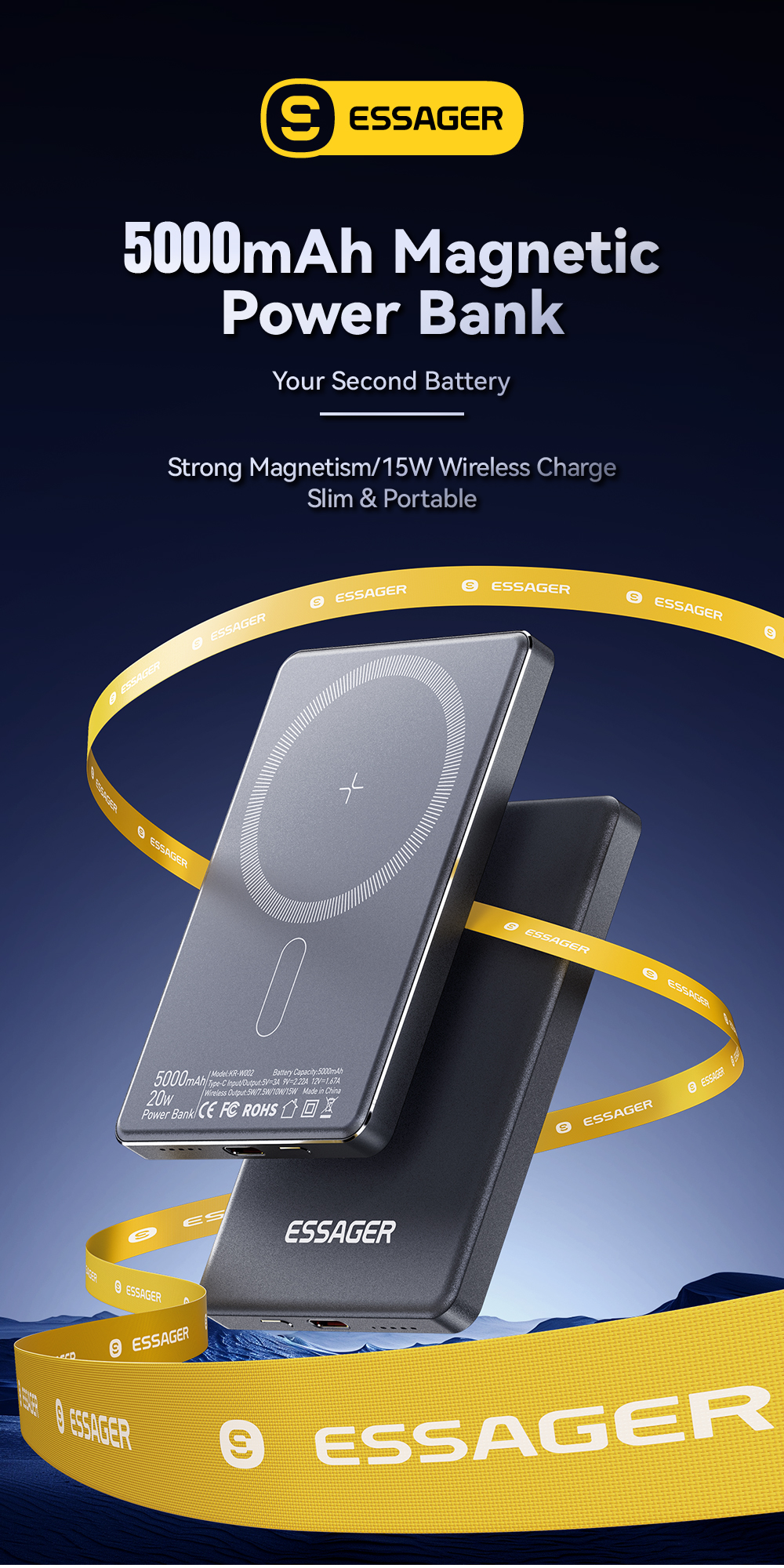 ESSAGER KR-W002 Series Mini Wireless Power Banks Ultra Thin 5000mah