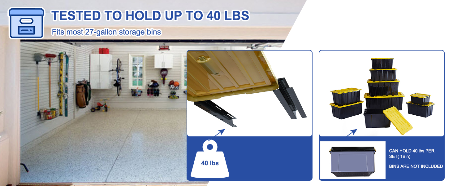 3-Set Ceiling Tote Slide Storage Bin Rack for 3 Bins Garage Overhead Storage System