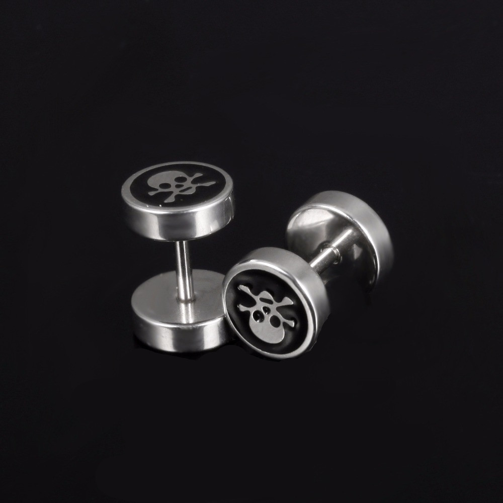 Custom thrilling skull head for man stainless steel stud earring silver earrings