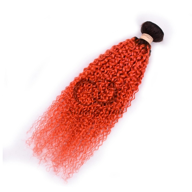#T1B/Orange Red Kinky Curly Remy Human Hair Bundles Sew In Weave Bundles Brazilian Bundle Deals