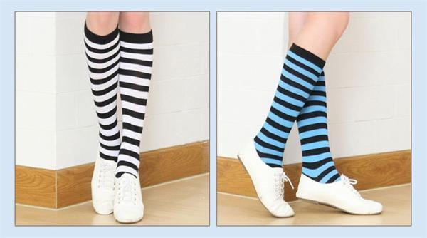 Graceful funky stripe patterned design cozy polyester long stockings for ladies