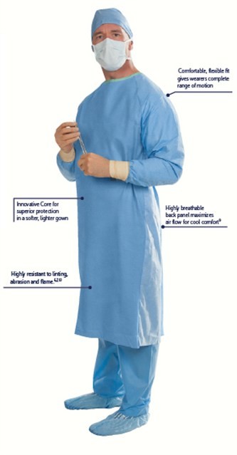 Reinforced surgical gown in SMMS with alcoholo resistant and antistatic treatment