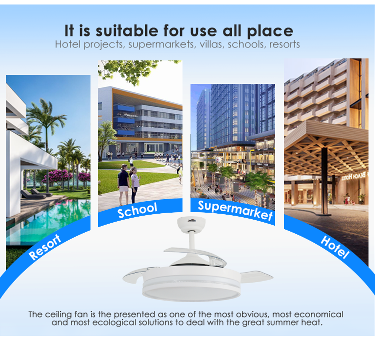 Standard Wind LED Ceiling Fan with Retractable PC Blades and Air Conditioning Function