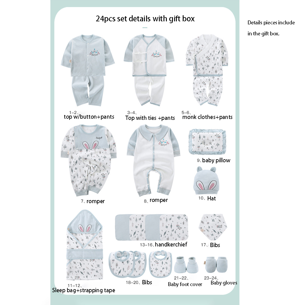 Wholesale newborn babies gift box pure cotton clothing 24pcs Layette sets casual baby clothes set for four seasons
