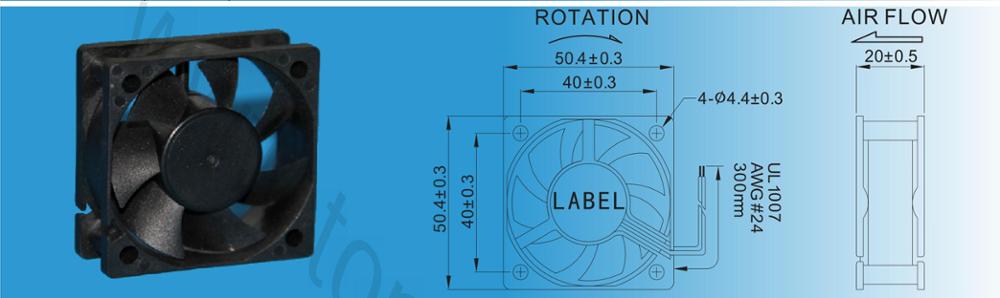50 X 20Mm dc motor brushless fan 5020 mini / micro / small fan 5V / 12V / 24V
