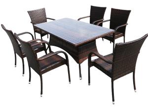 Quality Grey 6 Seater Outdoor Dining Set Table Rectangular Desk Villa Courtyard Rattan wholesale