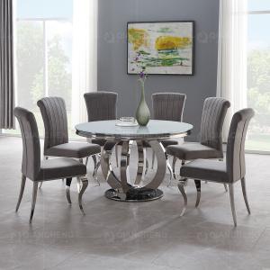 Quality No Folded OEM SS Dining Tables Modern Mirror Round Glass Top wholesale