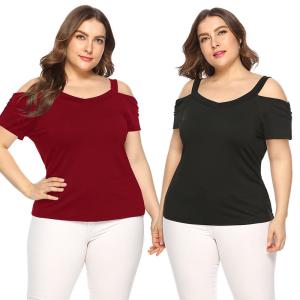 Quality Ready to Ship In Stock Fast Dispatch Hot Selling Women Plus Size Short Sleeve Off The Shoulder Blouses T shirt wholesale