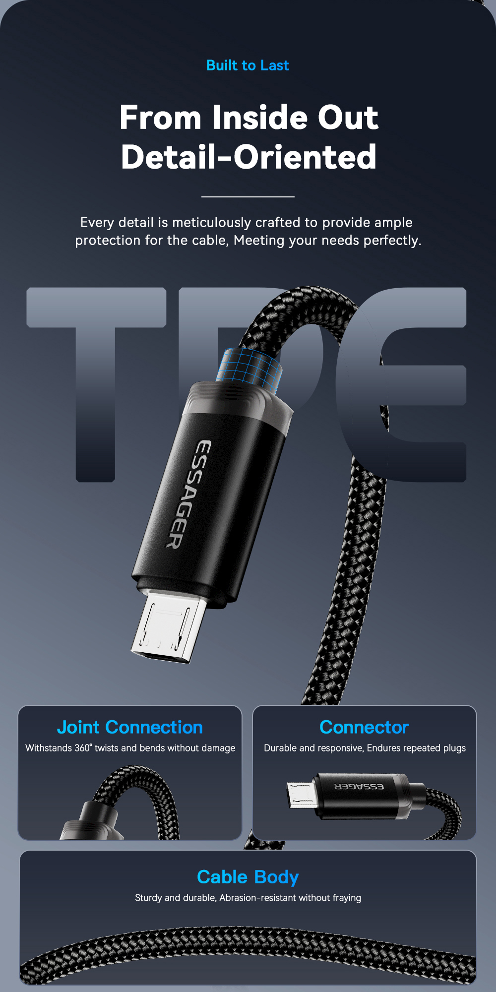 USB A To USB C 2 In 1 Micro Charging Cable 40W 1.2m ES-X60 Series