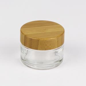 Quality 40ml 75ml 180ml Transparent Cosmetic Glass Jars With Bamboo Lid wholesale