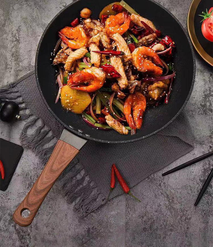 Hot Sale Black 32cm Flat Bottom Maifan Stone Skillet Cookware Cooking Non-stick Deep Frying Pan