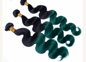 Quality Two Tone Real Ombre Hair Extensions , Green 14 - 24 Inch Virgin Hair wholesale