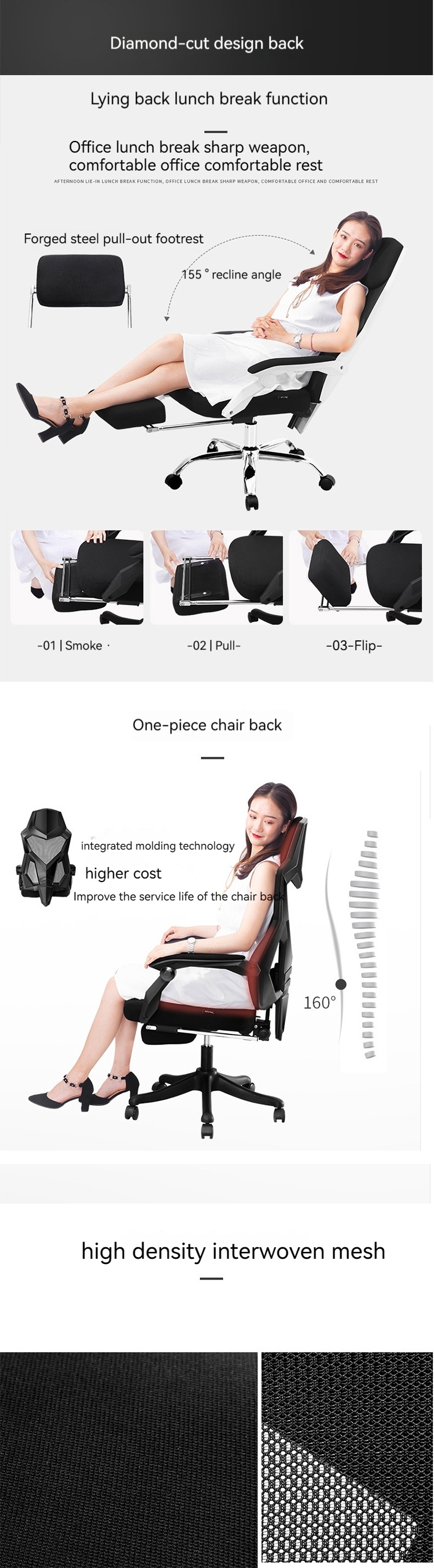 Comfortable Seating Strength Mesh Office Chair with High Backrest and Adjustable Base