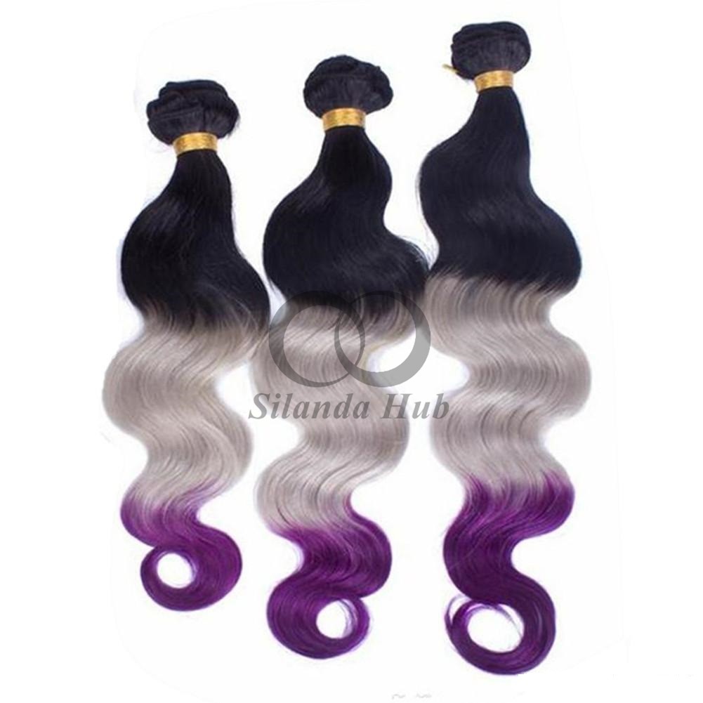 #T1B/Grey/Purple Body Wave Remy Human Hair Bundles Sew In Weave Bundles Brazilian Bundle Deals