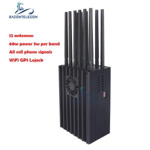 Quality 12 Antennas 60w Mobile Phone Gps Jammer 2G 3G 4G 5G Wifi VHF Lojack wholesale