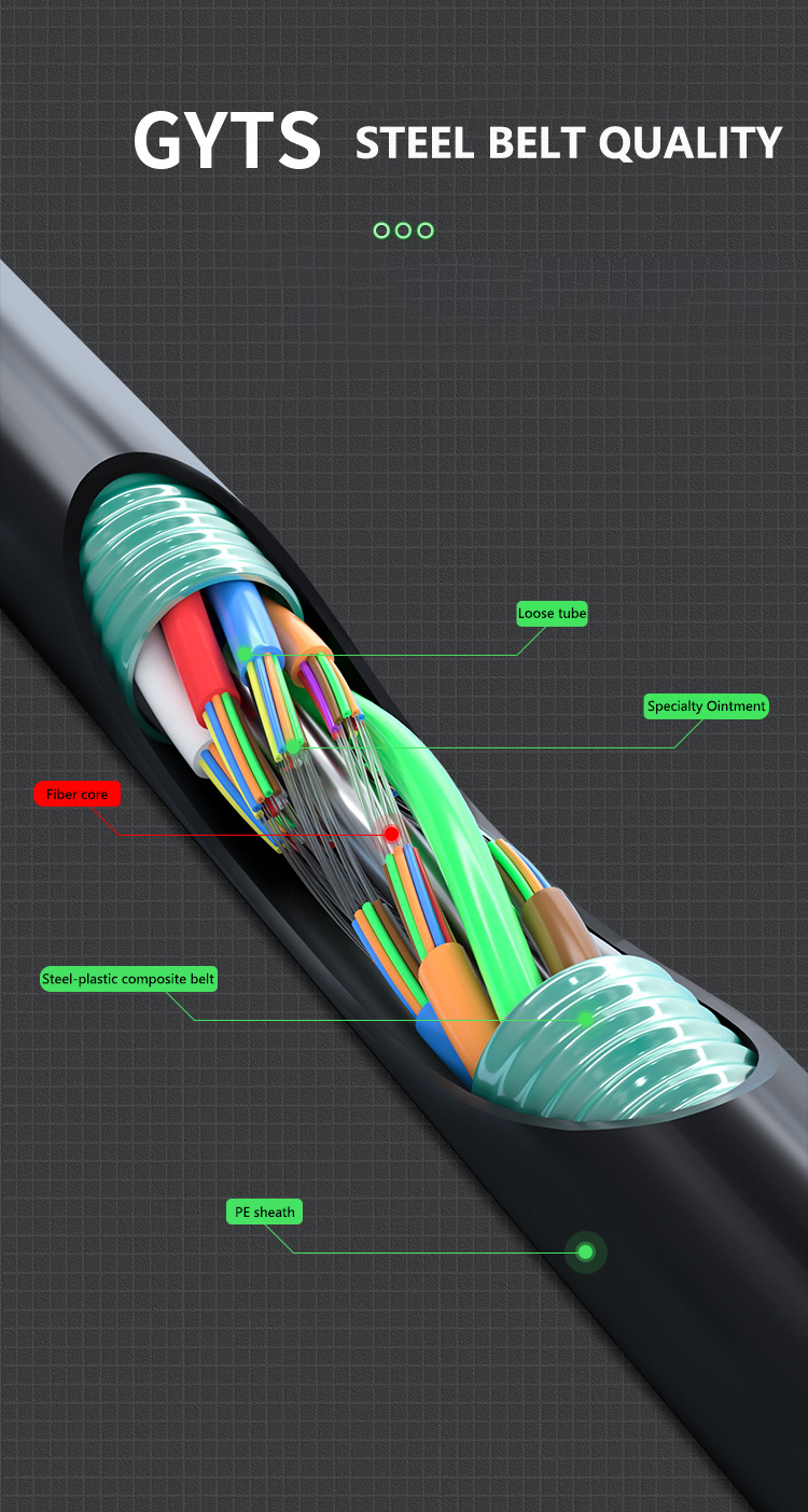 Outdoor Duct and Conduit Customized 2-288 Cores SM MM Armoured GYTS Fiber Optic Cable