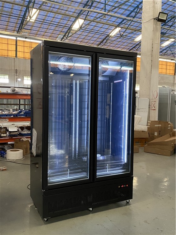 Supermarket 2 Glass Doors Beverage Cooler Equipment Bottom Mount Vertical Display Fridge