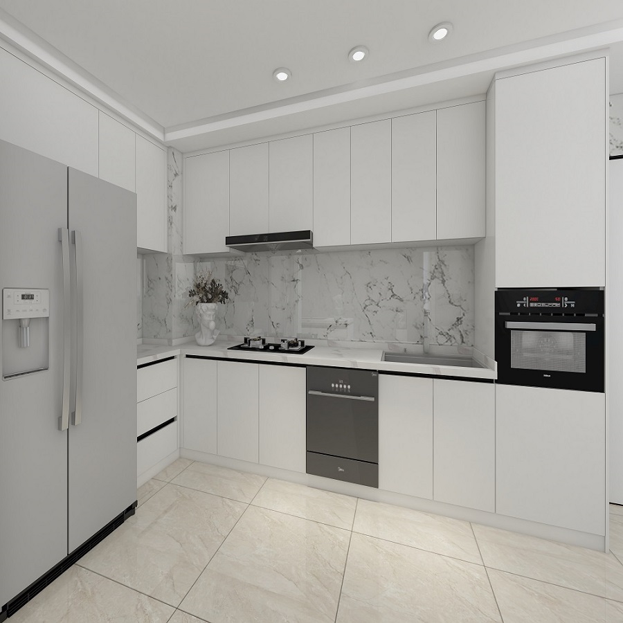 Blum Hardware HDF Door Material American Luxury Smart Wood Lacquer Kitchen Cabinet