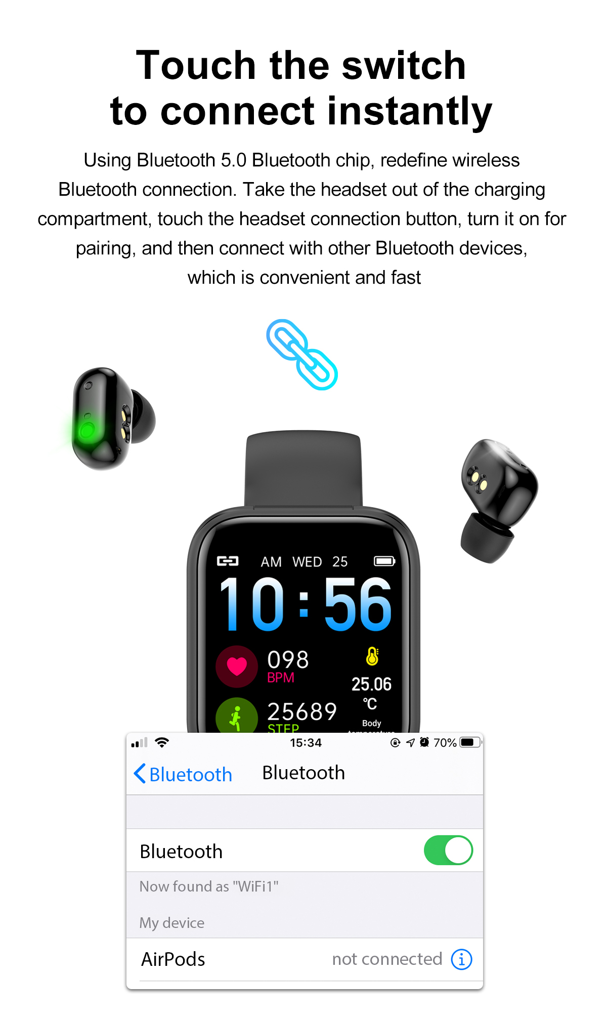 Earbuds 2 In 1 Waterproof Sports Smartwatch Bracelet Couples X5 Blood Pressure Fitness