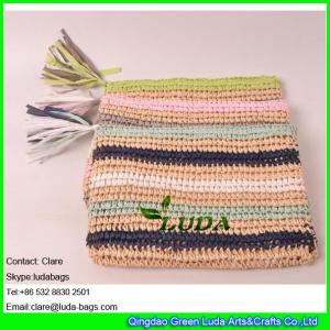 Quality LDZS-011 striped color clutch bag hand crocheting lady macrame paper straw clutch bag wholesale