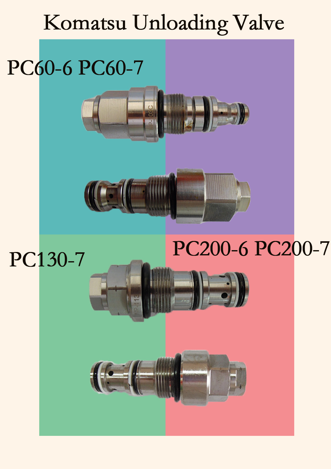 PC60-6/7 PC130-7 PC200-6/7 Unloading Relief Valve Main Relief Valve