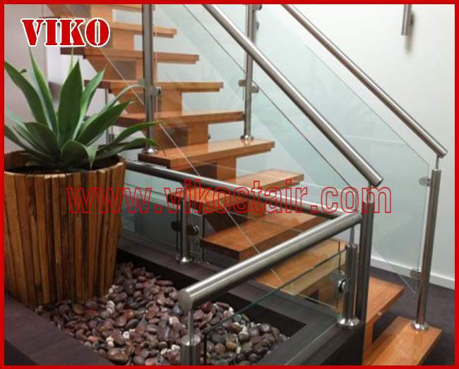 Straight Stringer Staircase VK47S Tempered GlassLED Light strip, Stringer: 5mm+5mm(Thickness), Dia 6mm Steel Cable