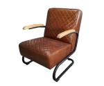 Leisure Diamond Leather Vintage Chair With Metal + Wood Armrest