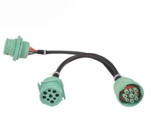 Quality Green Deutsch 9 Pin J1939 Female to J1939 Male and Threaded J1939 Male Y Adapter Cable wholesale