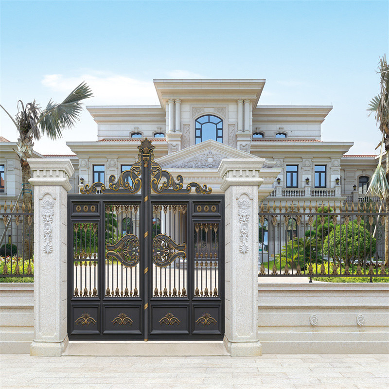 Residential Slatted Main Aluminum Fence Gate Double Door House Swing Open