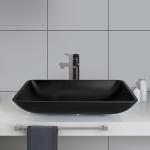 Acid Matt Bathroom Wash Basins Black Round Tempered Glass Vessel Sink