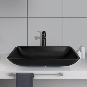 Quality Acid Matt Bathroom Wash Basins Black Round Tempered Glass Vessel Sink wholesale