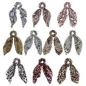 Quality Ribbon Scrunchies Leopard pattern fabric hair tie wholesale