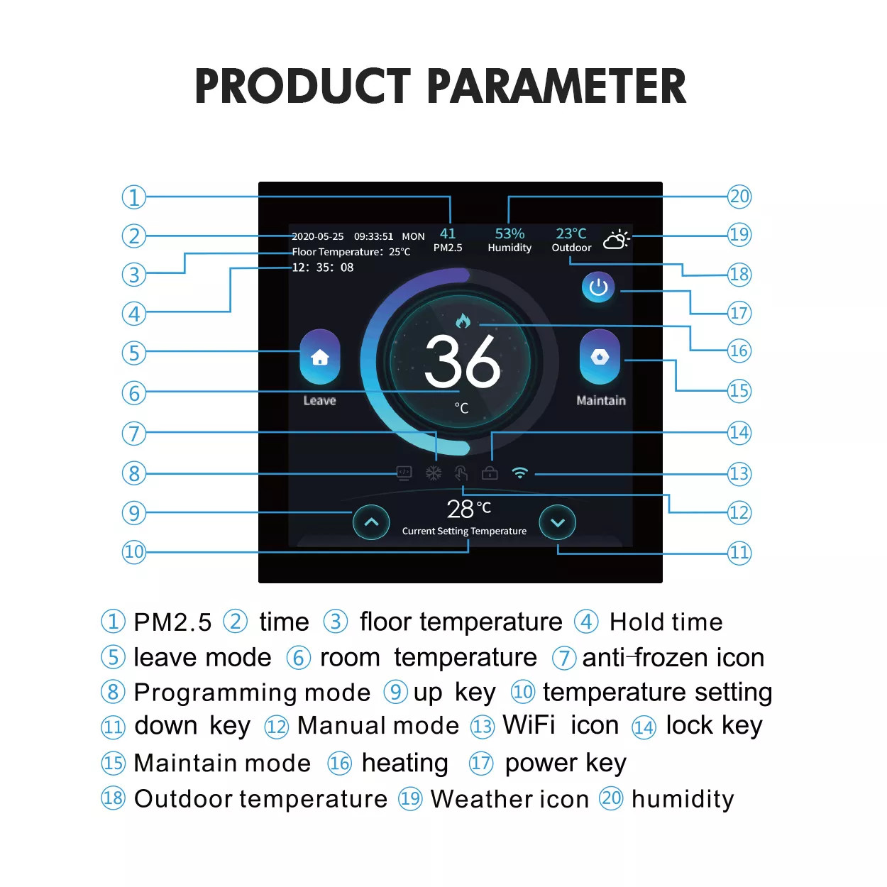 Digital Display Intelligent Gas Furnace Thermostat Tuya Smart Wifi Electric Heating