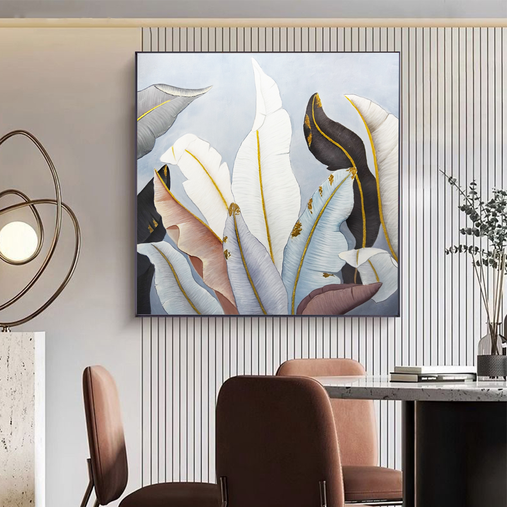 Hand Painted Textured Canvas Oil Painting of Abstract Flower in Modern Style for Living Room Decoration