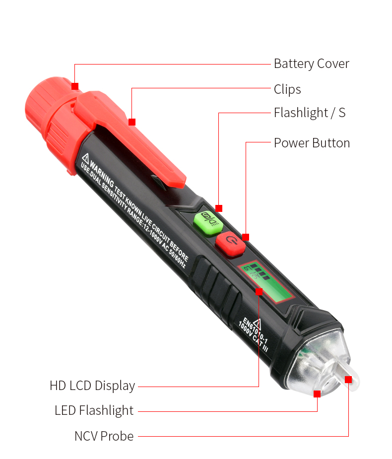 1000V Pen Type Voltage Tester , Adjustable Non Contact Voltage Tester