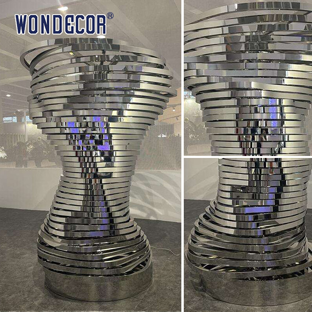 Indoor Lighting Curved Brushed Stainless Steel Metal Interactive Art Sculpture