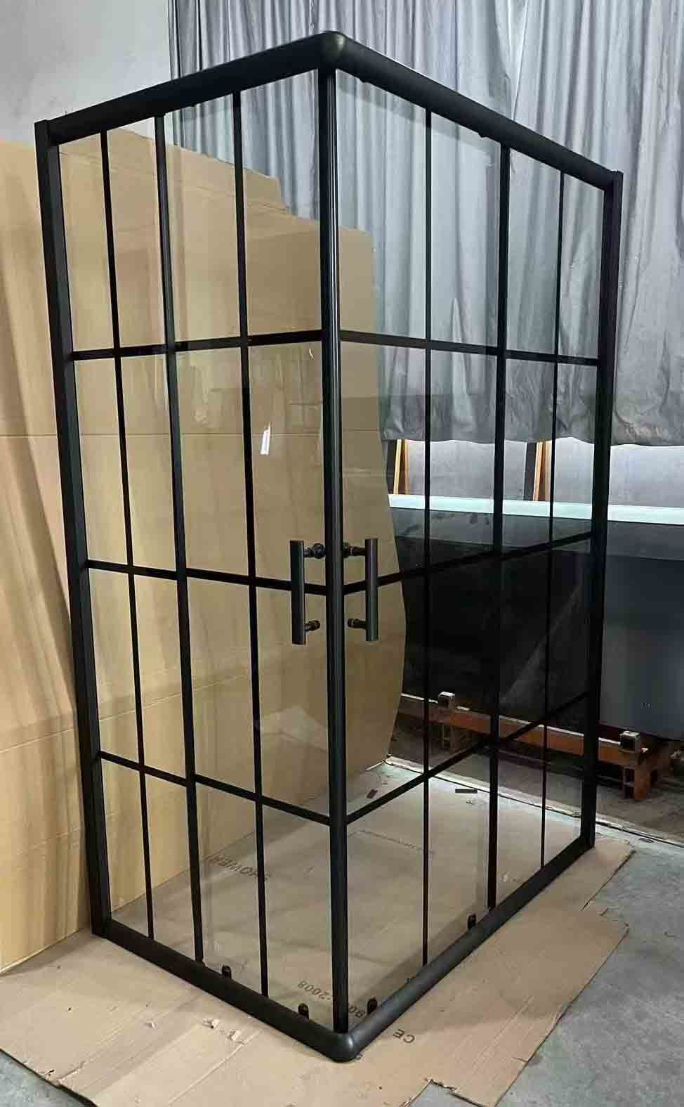 Alum Black Stripes Frame Screen with 5/6mm Tempered Modern Glass