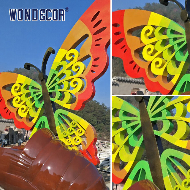 Colorful Polished Steel Sculpture Geometric Butterfly