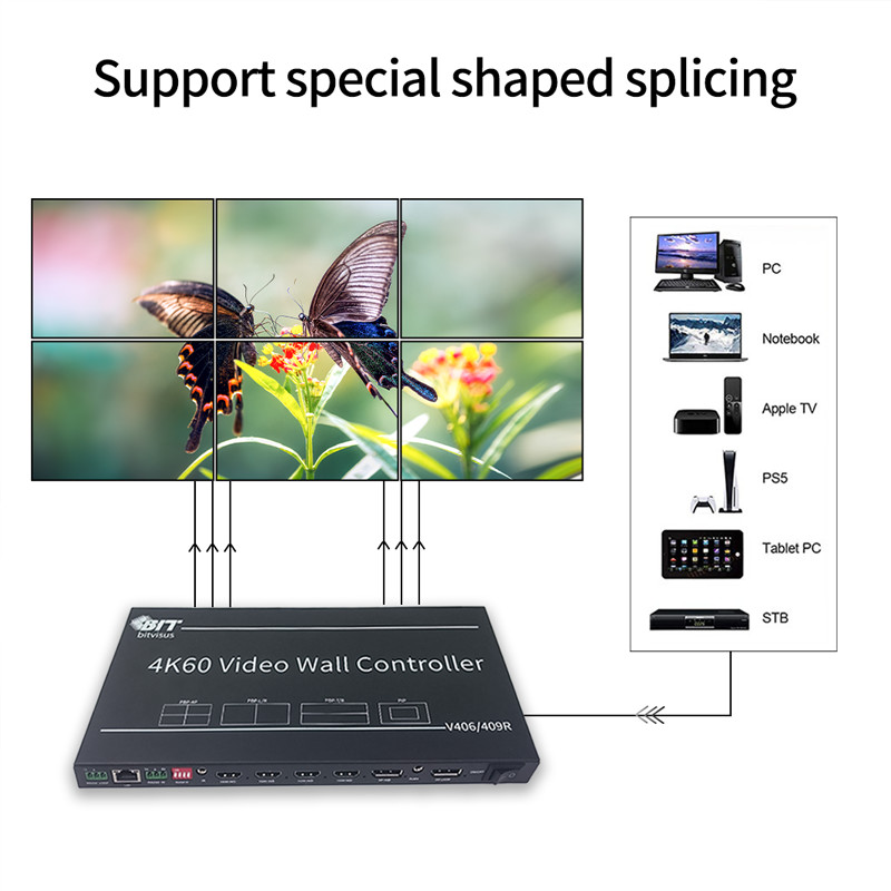 Hdmi 9 Port Video Wall Controller 1X2 2X2 1X3 3X3 4K Display