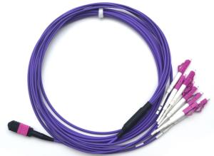 Quality 12 Fiber MPO Patch Cord 40G OM4 MPO/MTP To LC Fan Out / Break Out Cables 0.2dB Durability wholesale