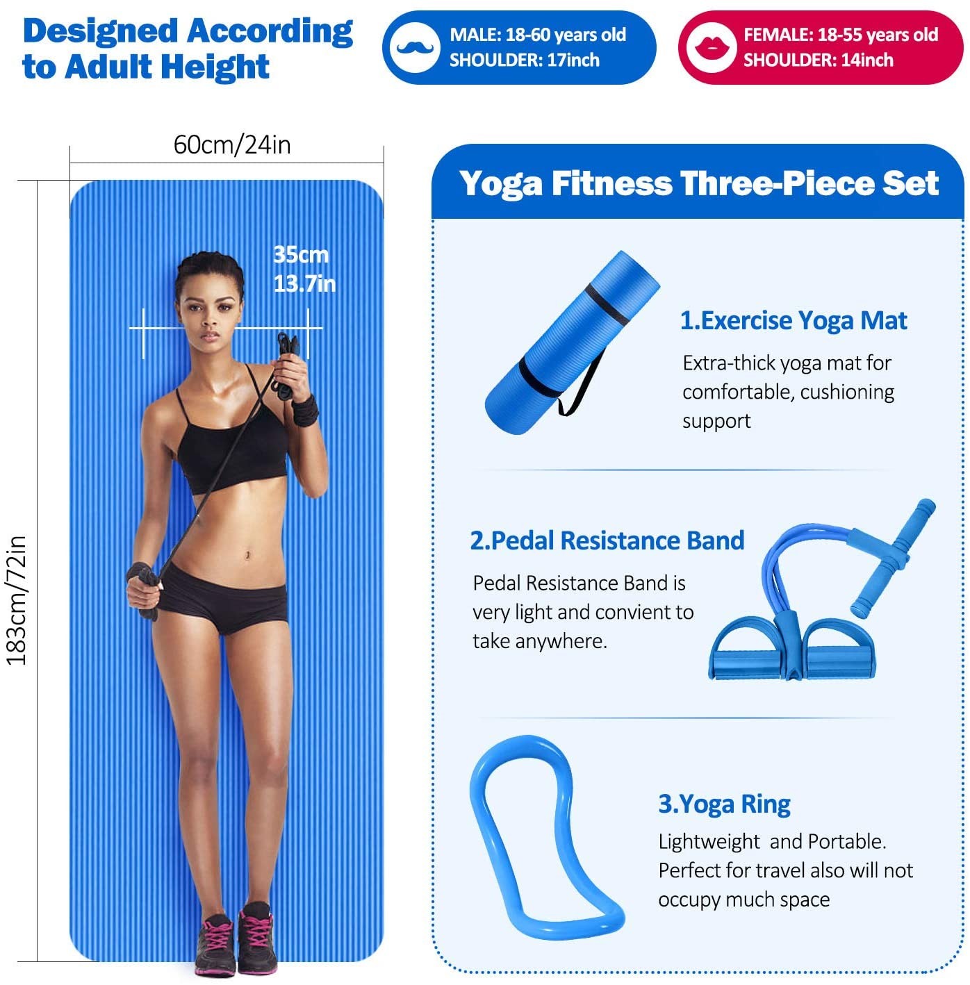 SGS NBR For Sale Home Use Excersize Mat,Pedal Resistance Band,Pilates Ring-Thick Yoga Mat 3 Piece Set