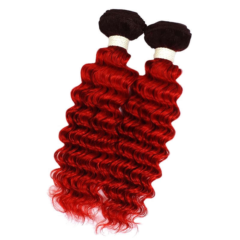 #T1B/Red Deep Wave Remy Human Hair Bundles Sew In Weave Bundles Brazilian Bundle Deals