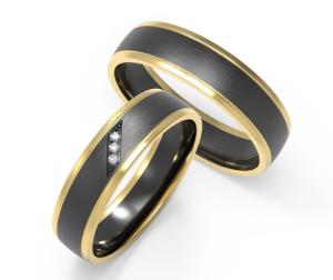 Quality Matte Damascus Steel Engagement Ring Set Zircon And K Gold Couple Ring wholesale