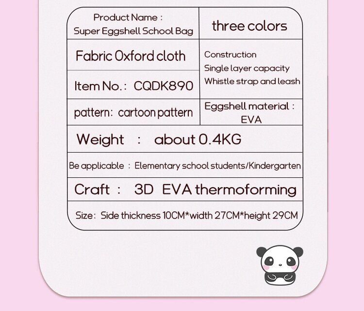 Panda Kindergarten Cute Preschool Backpacks Toddlers Personalised Childrens Backpack