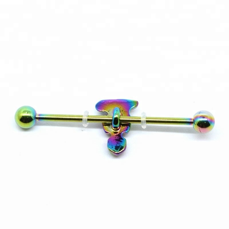 Custom rainbow stainless steel jewelry industrial piercing 14g