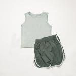 Little Girl Boy Two Pieces Jersey Tank Top Set Cotton Summer Tee & Shorts