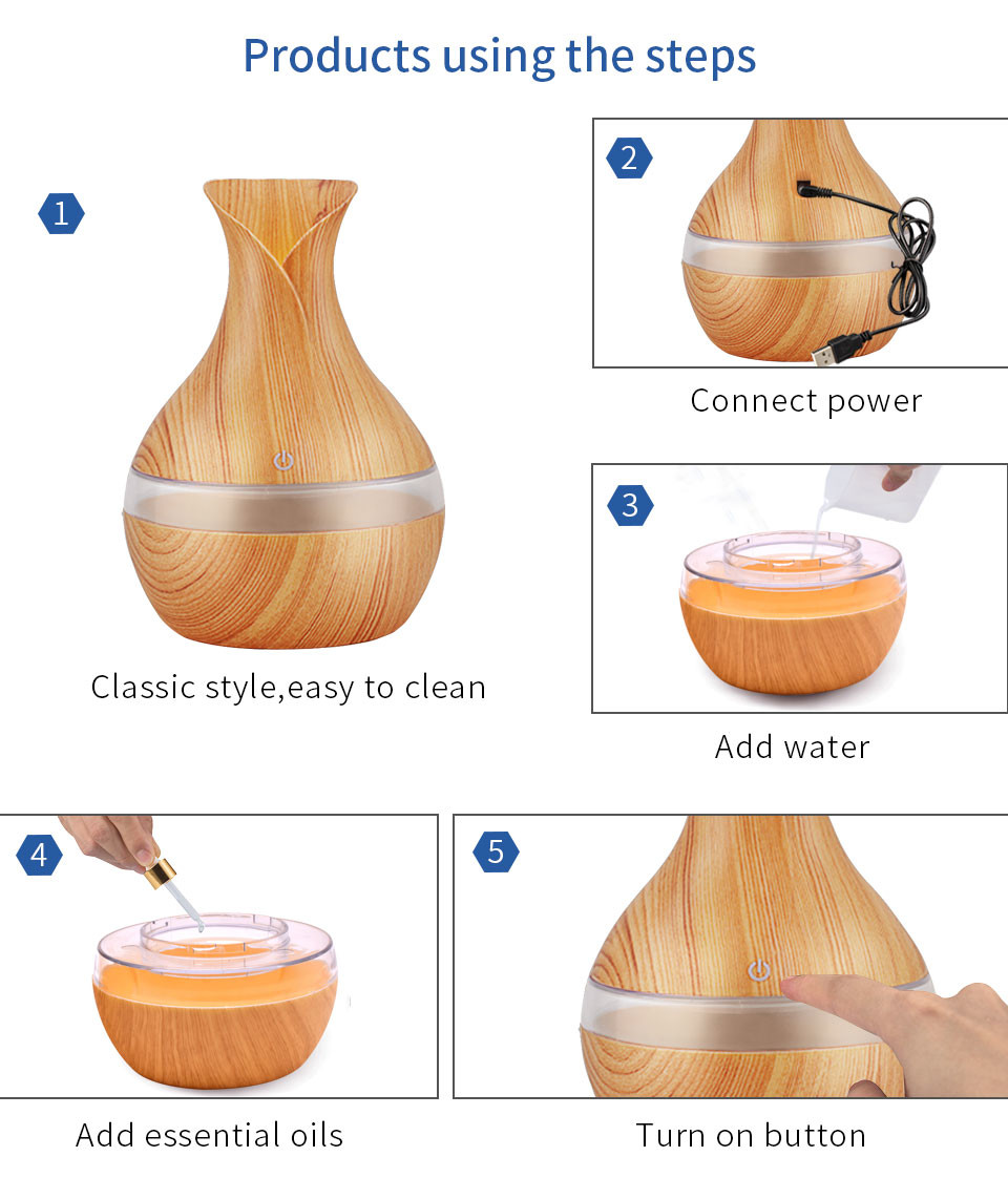 Mini 130ml Wood Grain Humidifier Electric Household Office Indoor Ultrasonic Cool Mist Humidifier